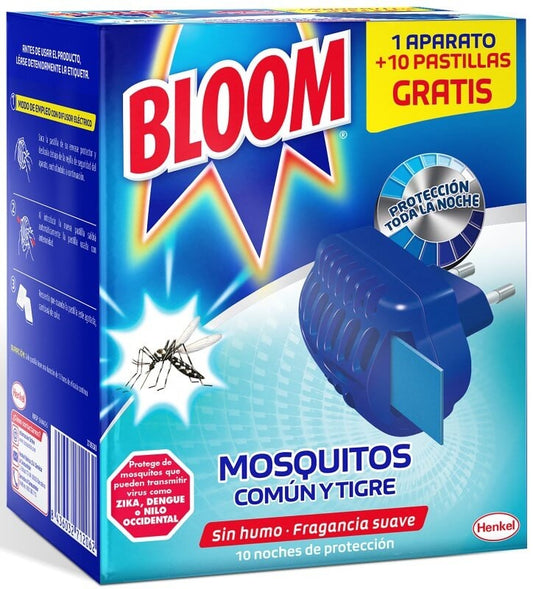 Bloom Insecticida Eléctrico Mosquitos Común y Tigre + 10 Pastillas Gratis - Protección Toda la Noche