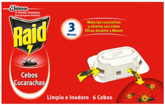 Raid Cebos Cucarachas 6U – Control Higiénico Eficaz y Discreto hasta 3 Meses