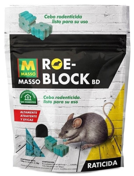 Massó Roe-Block BD Raticida en Bloques 100 g – Elimina ratas y ratones de forma eficaz y definitiva