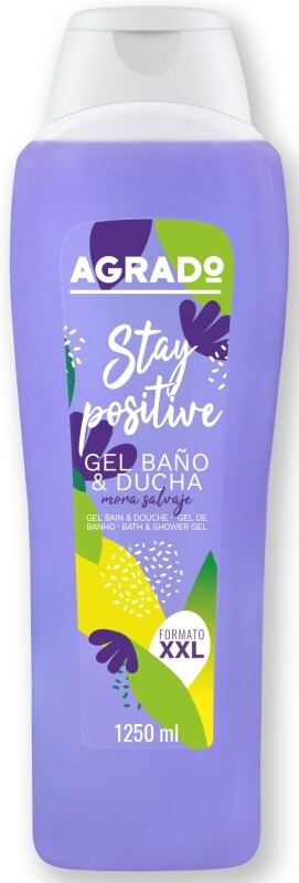 AGRADO Stay Positive Gel de Baño y Ducha Mora Salvaje 1250 ml – Energía Positiva y Frescura en Formato XXL