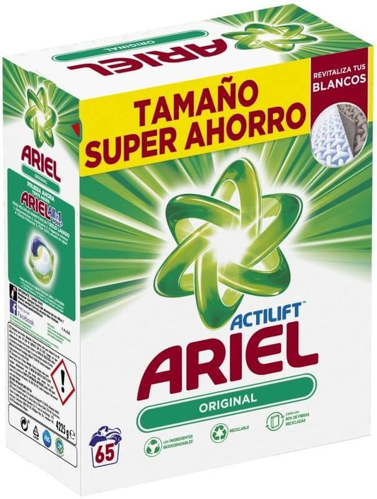 Ariel Detergente en Polvo Original 65 Lavados - Limpieza Profunda y Blancos Radiantes