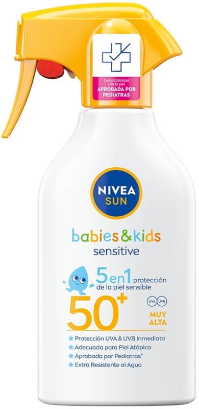 Nivea Sun Babies & Kids Sensitive Spray Solar SPF50+ 270 ml – Protección 5 en 1 para Pieles Sensibles