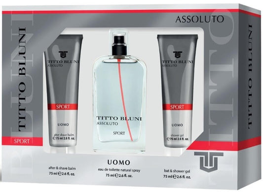 Titto Bluni Estuche Abssoluto Sport Uomo Vapo 75 ml + Gel Baño 75 ml + After Shave Balm 75 ml