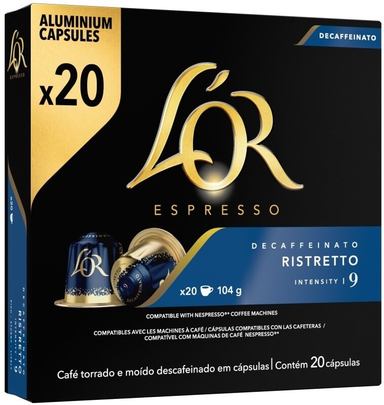 L’OR Espresso Ristretto Descafeinado 20 Cápsulas – Sabor Intenso sin Cafeína, Compatible con Nespresso