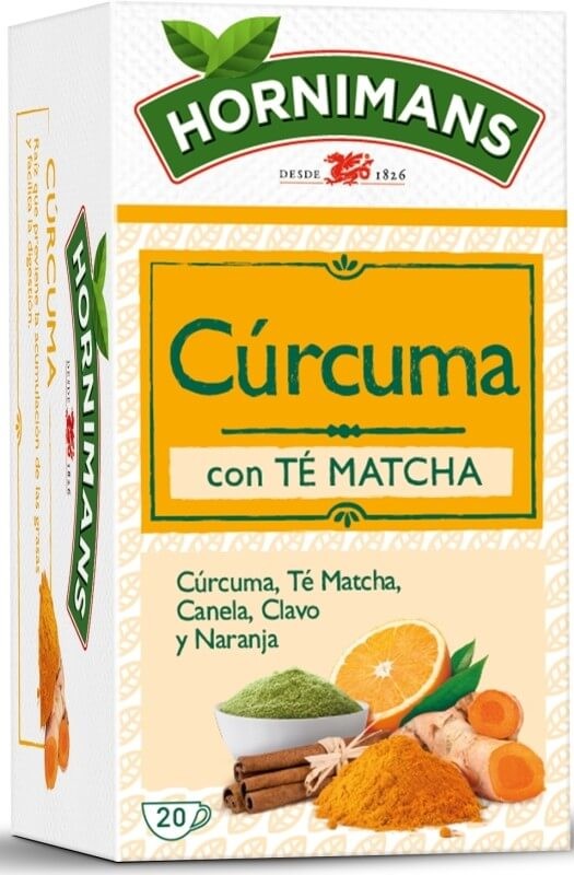 HornimansHornimans Cúrcuma con Té Matcha 20 Bolsitas – Infusión Natural y Revitalizante