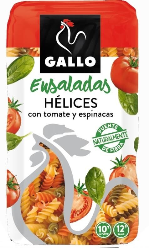 Gallo Pasta Ensaladas Hélices con Tomate y Espinacas 450G – Sabor Natural para Tus Platos Más Frescos
