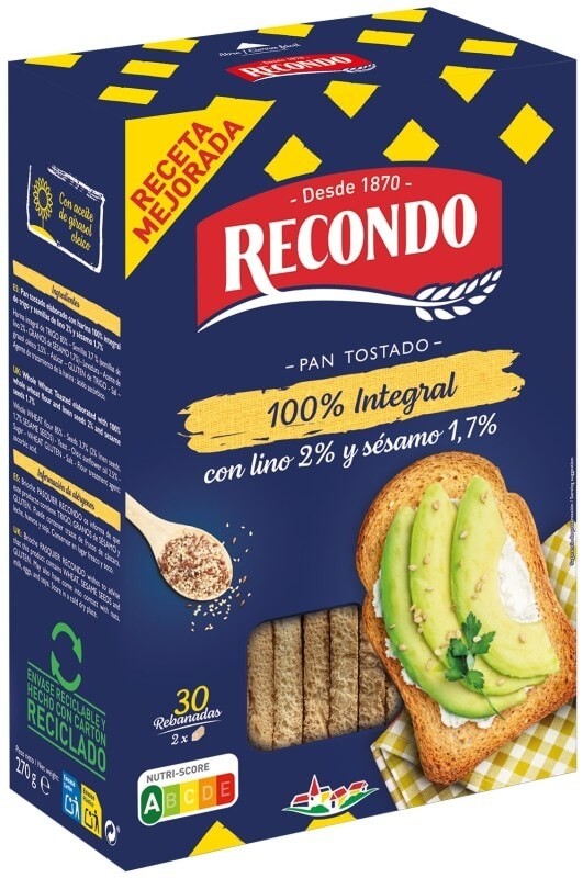 Recondo Pan Tostado Integral 30 Rebanadas