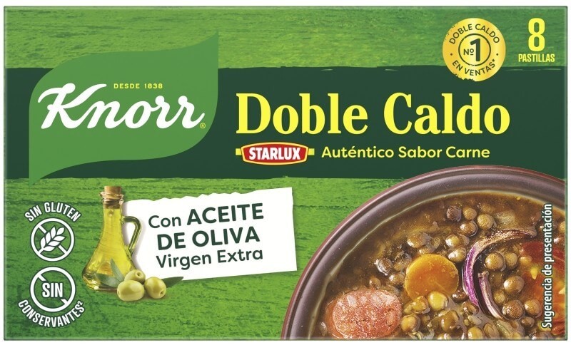 Knorr Doble Caldo Starlux con Aceite de Oliva Virgen Extra - Auténtico Sabor a Carne en 8 Pastillas