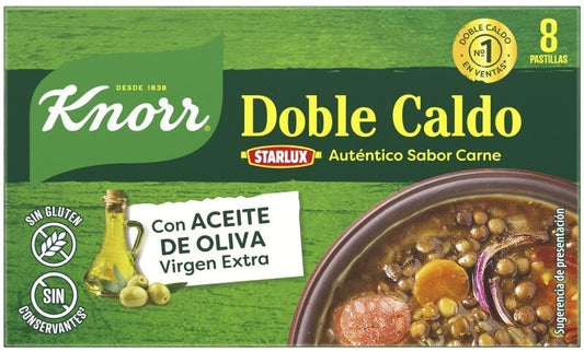 Knorr Doble Caldo Starlux con Aceite de Oliva Virgen Extra - Auténtico Sabor a Carne en 8 Pastillas