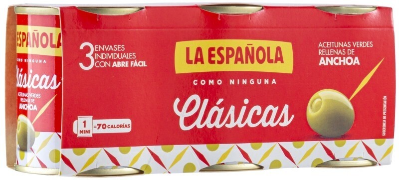 La Española Aceitunas Rellenas De Anchoa 3 Latas Peso Neto 3 X 120 gr Peso Escurrido 3 X 50 gr