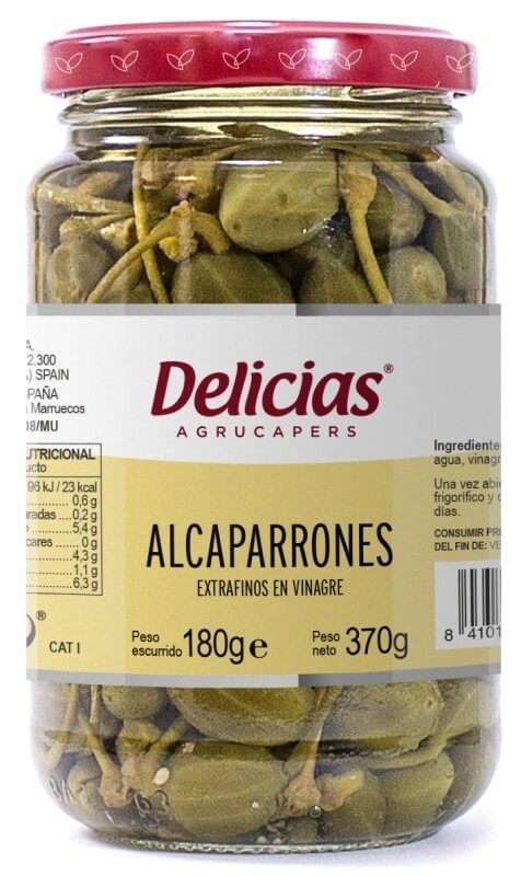 Delicias Alcaparrón Extra Fino Peso Neto 370 gr Peso Escurrido 180 gr