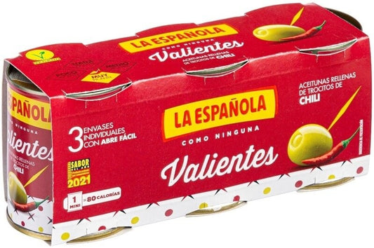 La Española Aceitunas Rellenas De Pimiento Chili Valientes Peso Neto 3 X 120 gr Peso Escurrido 3 X 50 gr
