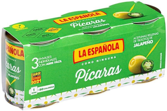 La Española Aceitunas Rellenas De Jalapeños Picaras Peso Neto 3 X 120 gr Peso Escurrido 3 X 50 gr