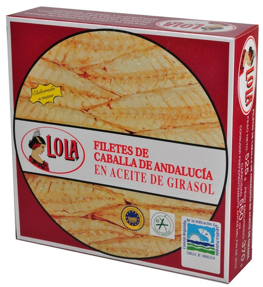 Lola Filetes de Caballa de Andalucía en Aceite de Girasol RO-525 – Sabor Tradicional y Calidad Artesanal Directa del Mar