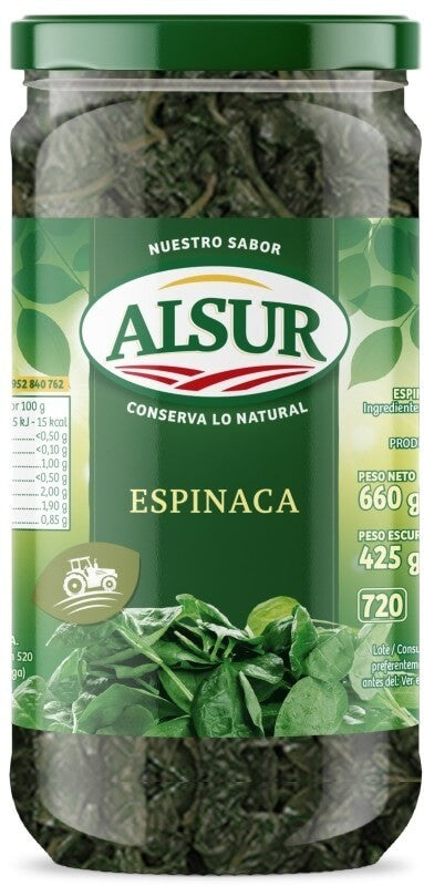 Alsur Espinacas Frasco Peso Neto 660 gr Peso Escurrido 425 gr