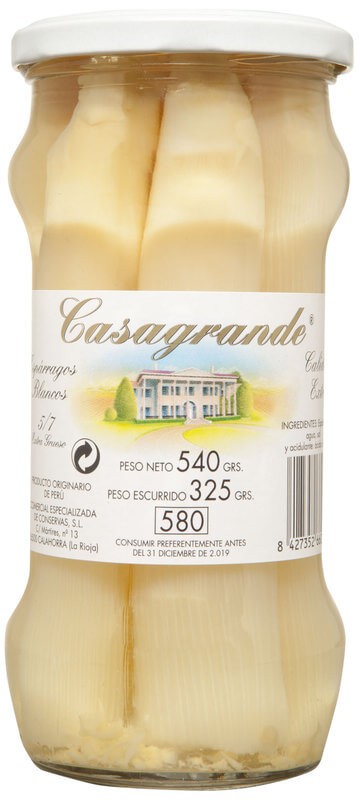 Casagrande Espárrago Blanco 57 Unidades Peso Neto 580 gr Peso Escurrido 325 gr