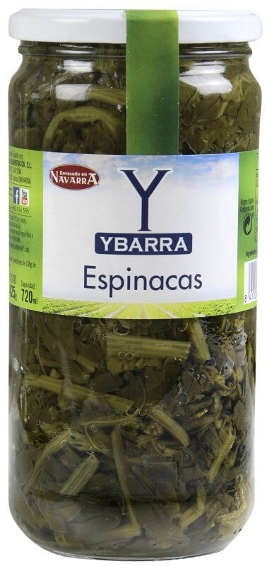 Ybarra Espinacas Al Natural Frasco Peso Neto 660 gr Peso Escurrido 425 gr