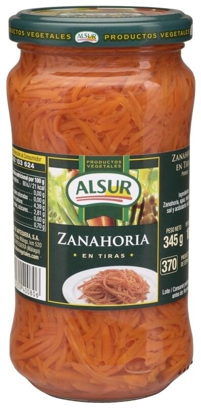 Alsur Zanahoria Rallada Frasco Peso Neto 345 gr Peso Escurrido 180 gr
