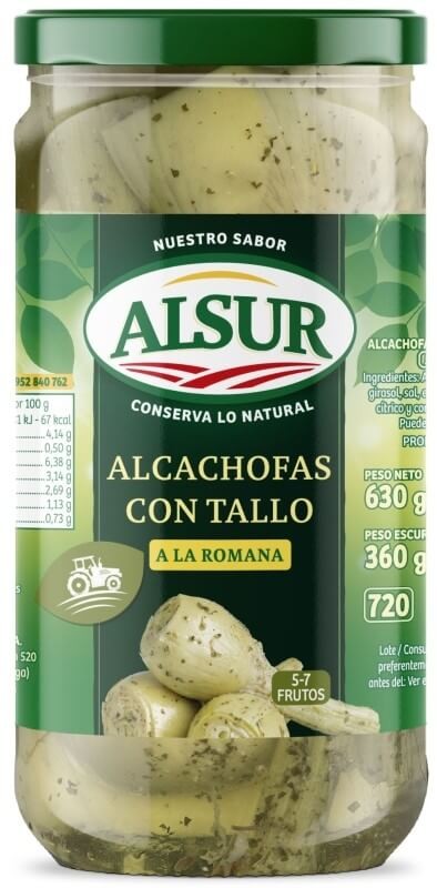 Alsur Alcachofa Con Tallo 5-7 Frasco 650 gr