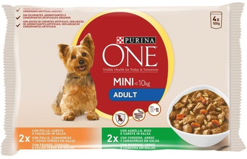 One Alimento Húmedo Perro Mini 110 Kilos Con Pollo Y Cordero 4 Unidades 100 gr