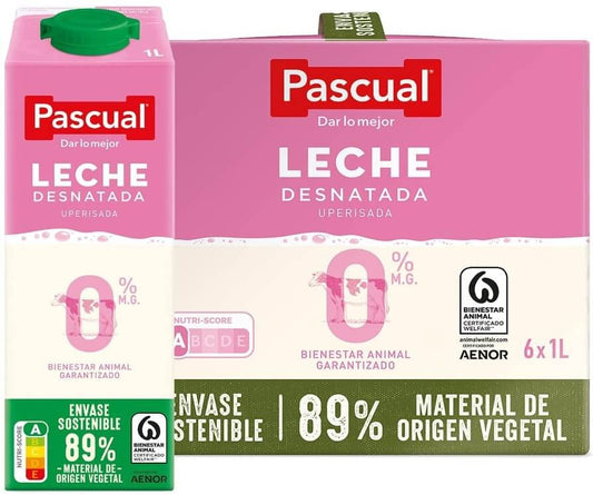 Pascual Leche Desnatada Pack 6 x 1L - Nutrición Saludable para Toda la Familia