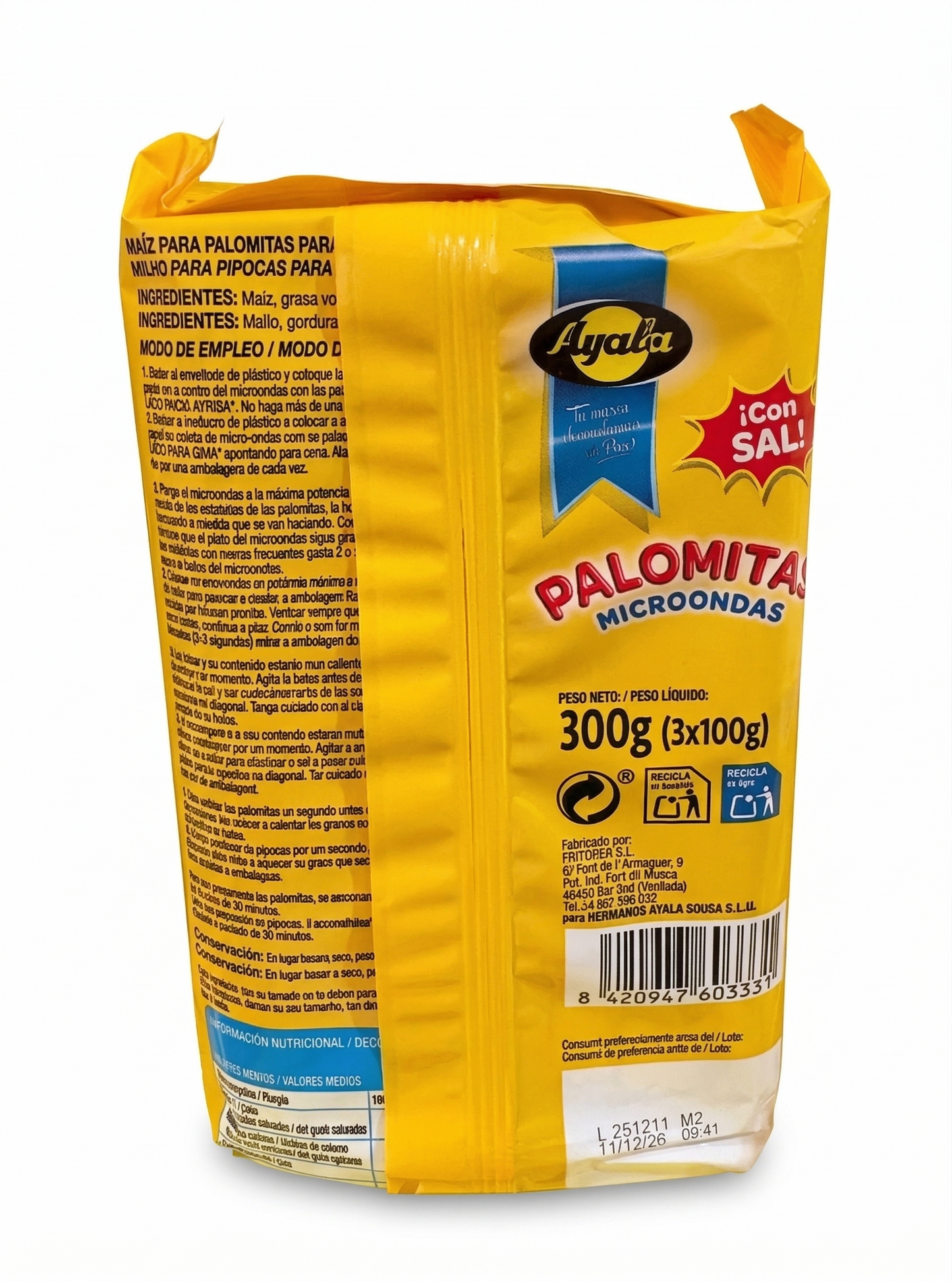 Ayala Palomitas Microondas Pack 3 x 100G