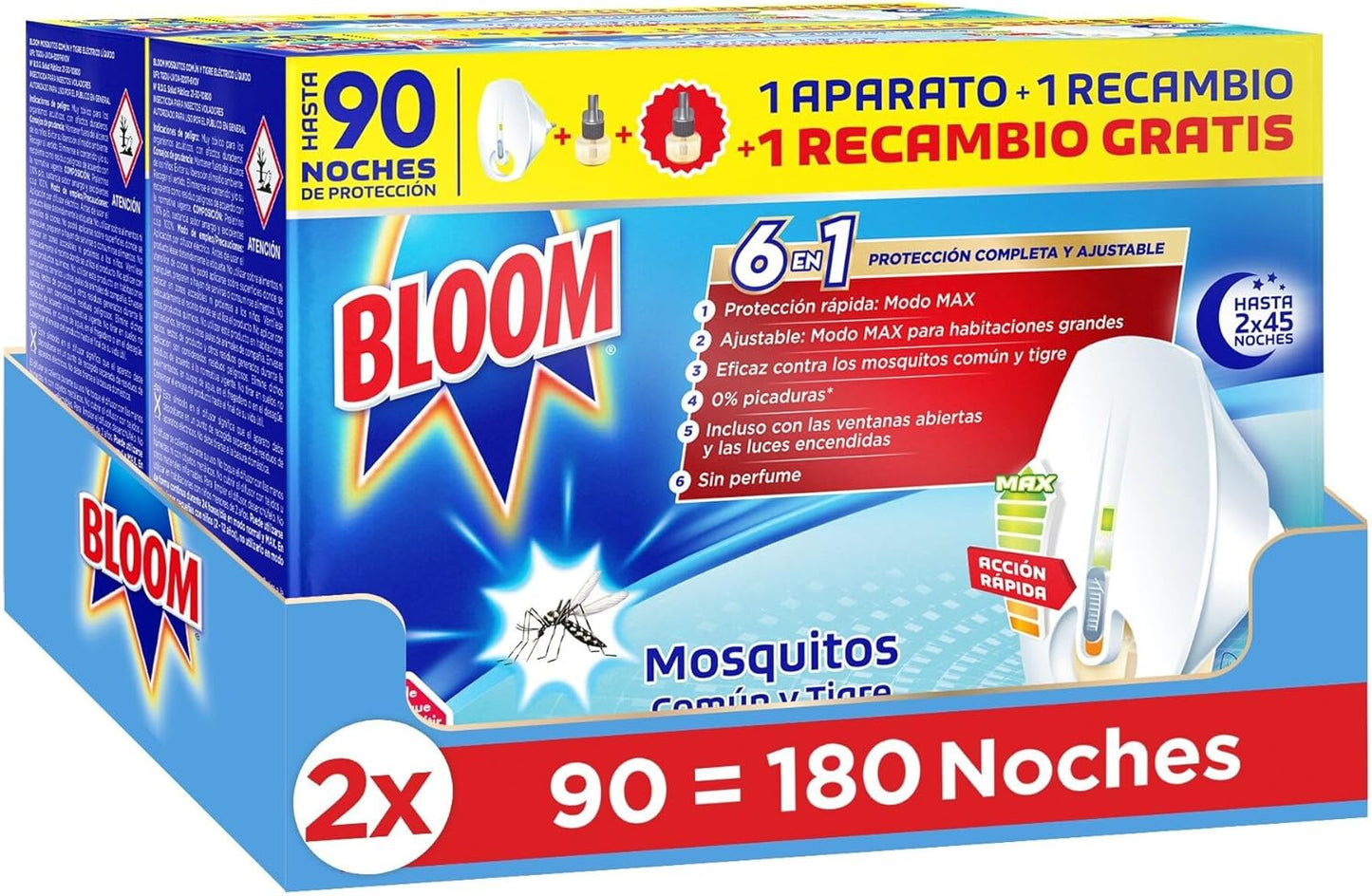 Bloom Insecticida Eléctrico Líquido Pack 2 Aparatos + 4 Recambios