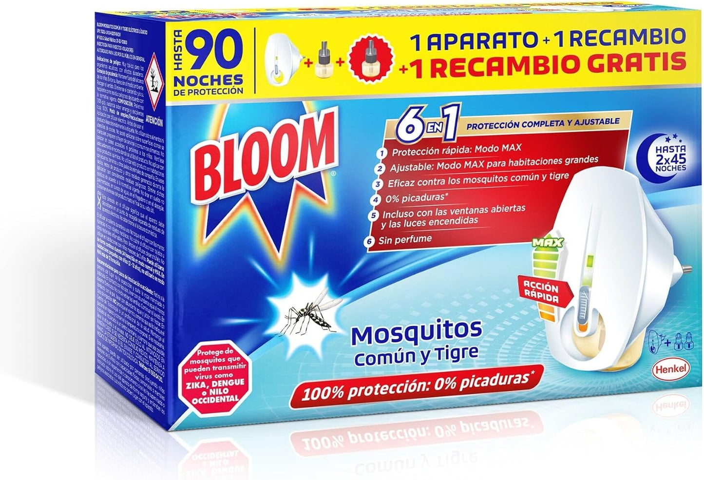 Bloom Insecticida Eléctrico Líquido Pack 2 Aparatos + 4 Recambios