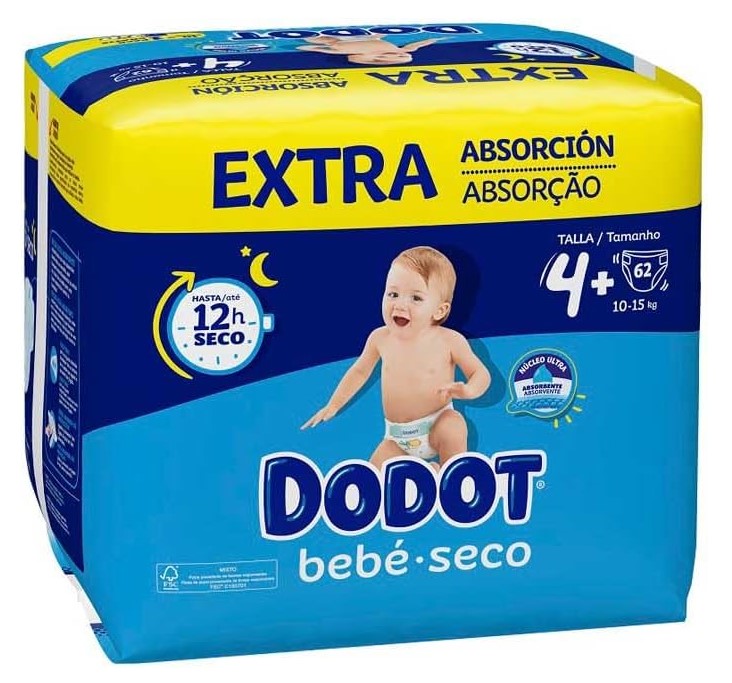 Dodot Pañales Bebé Seco Talla 4+ 11-15 kg Mega Pack Extra 124U
