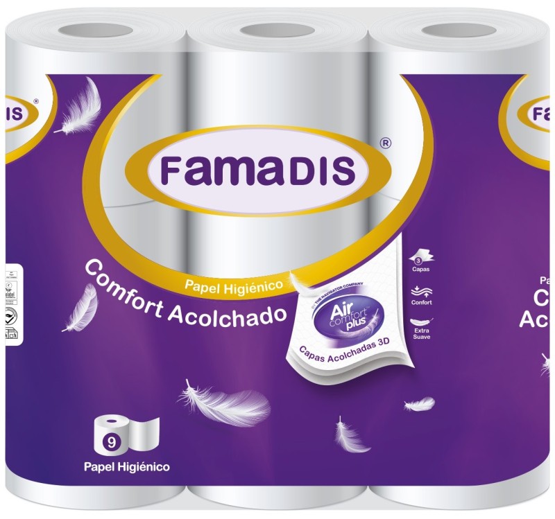 FamaDIS Comfort Acolchado Papel Higiénico 9 Rollos