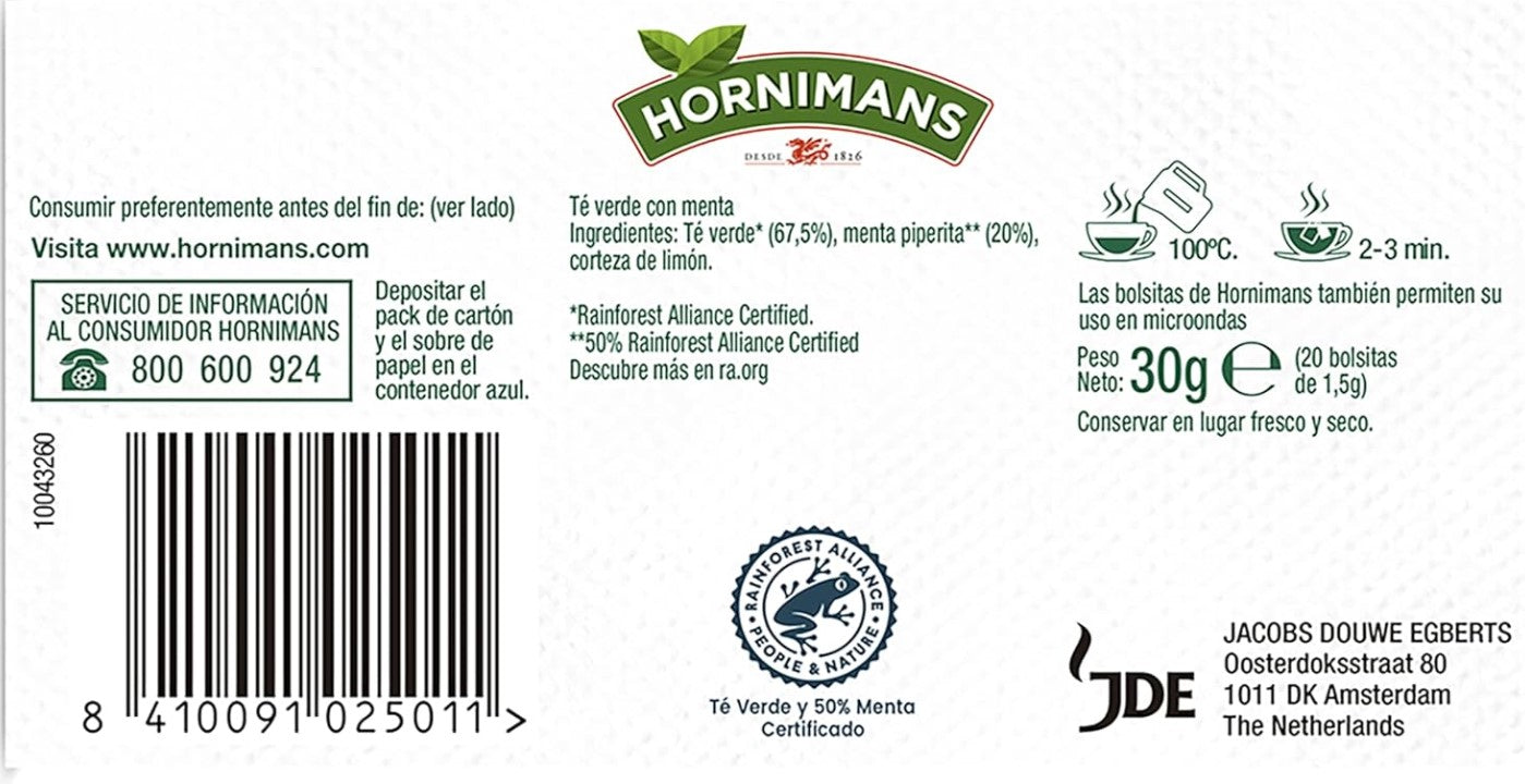 Hornimans Té Verde a la Menta 20 Bolsitas