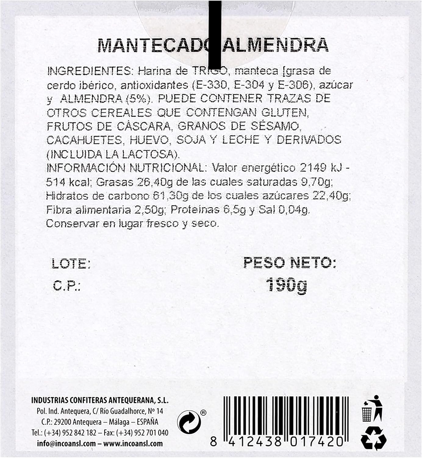 La Flor de Antequera Mantecado de Almendra 190g