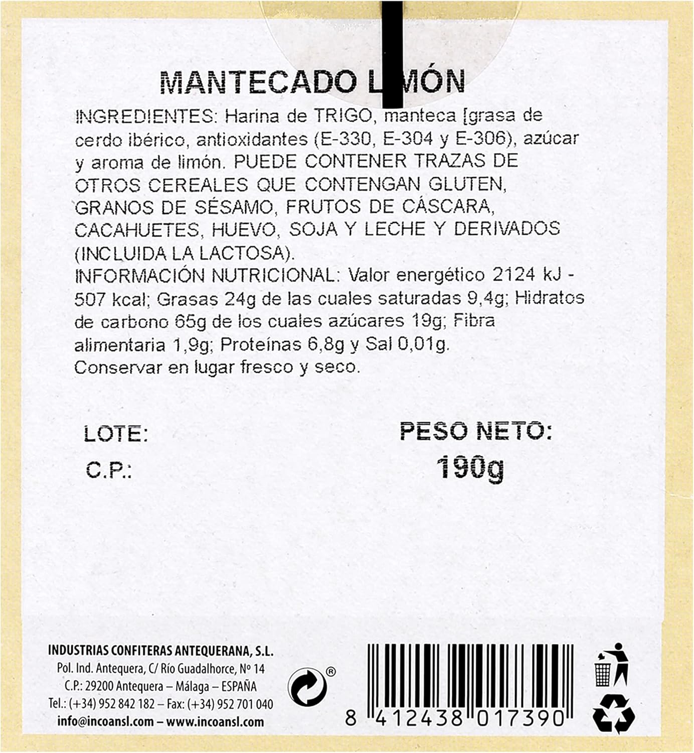 La Flor de Antequera Mantecado de Limón 190g