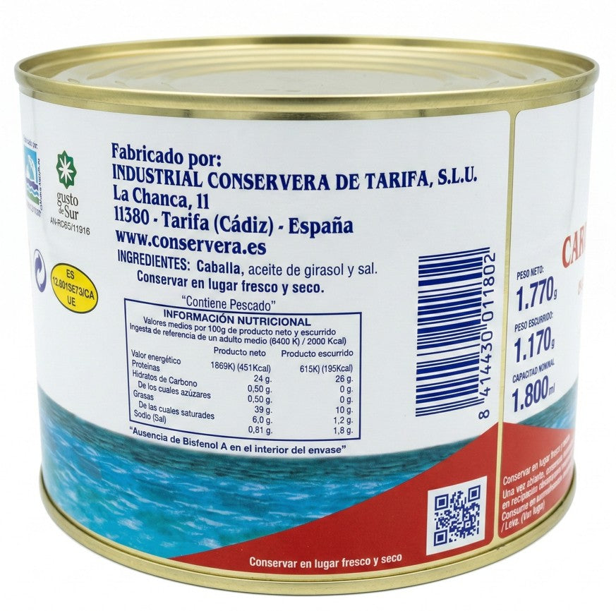 La Tarifeña Filetes de Caballa en Aceite de Girasol 1770G