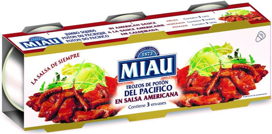 Miau Trozos de Potón del Pacífico en Salsa Americana Pack de 3 x 80G