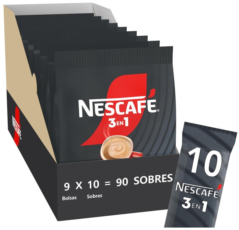 Nescafé 3 en 1 Pack 9 Bolsas x 10 Sobres (90 Sobres)