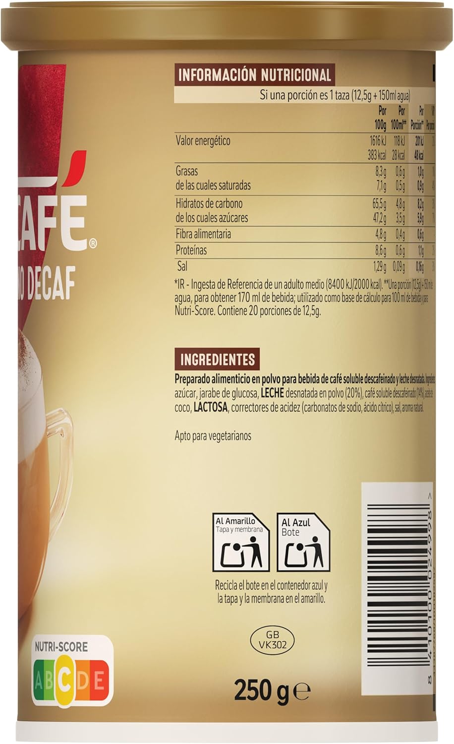 Nescafé Cappuccino Decaf Café Soluble 250G