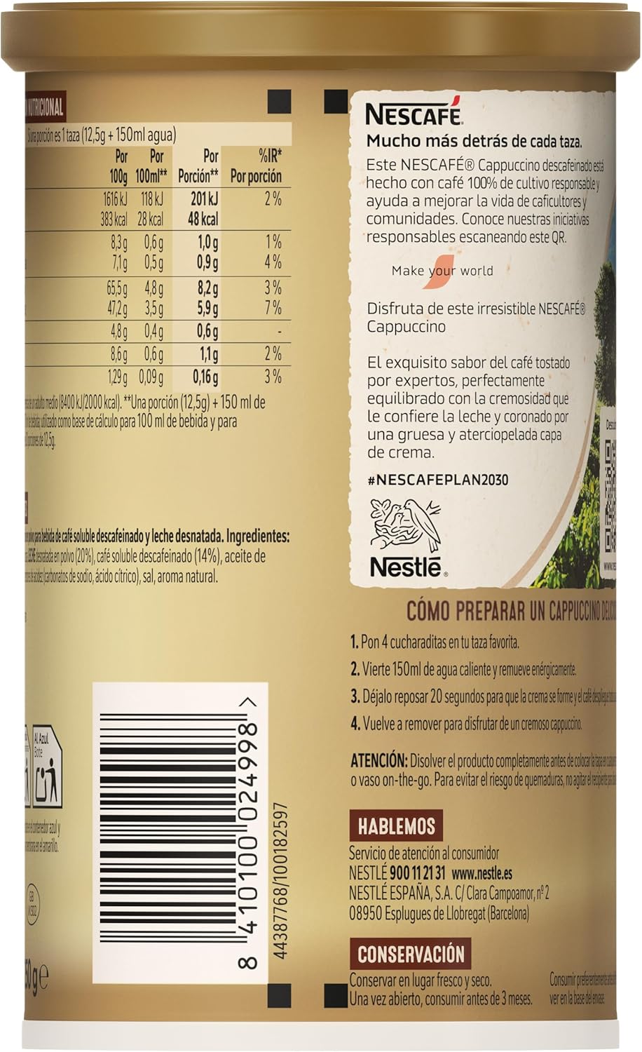 Nescafé Cappuccino Decaf Café Soluble 250G