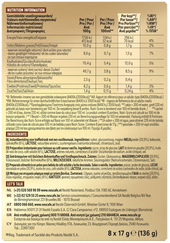 Nescafé Vanilla Latte Café Soluble 8 Sobres