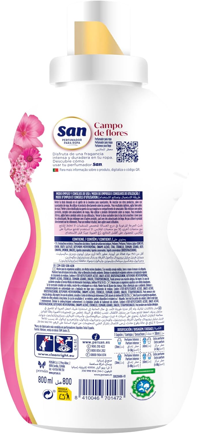 San Perfumador para Ropa Campo de Flores 40D 800 ml