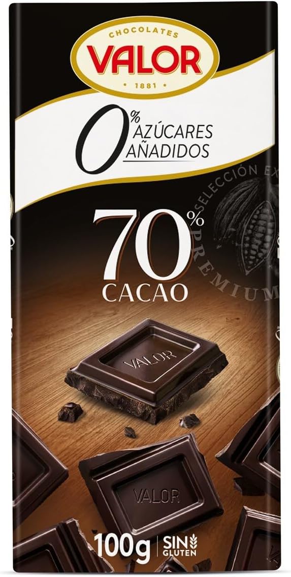 Valor Chocolate Negro 70% Cacao 0% Azúcares Añadidos 100G