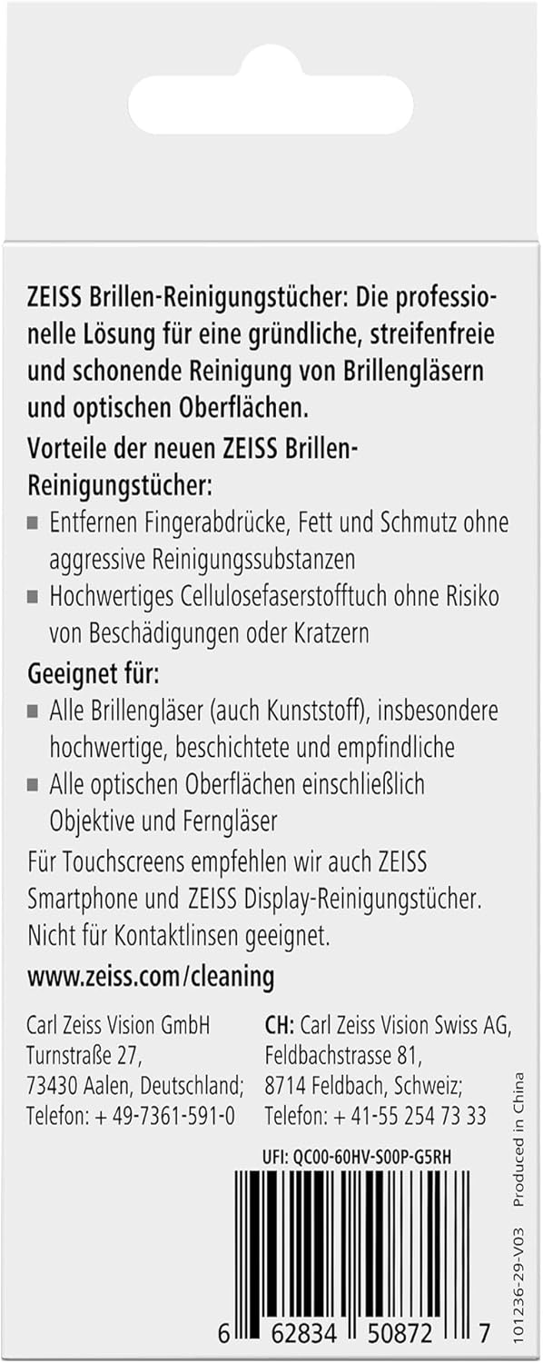 ZEISS Brillen-Reinigungstücher Toallitas Limpiadoras de Gafas 30U